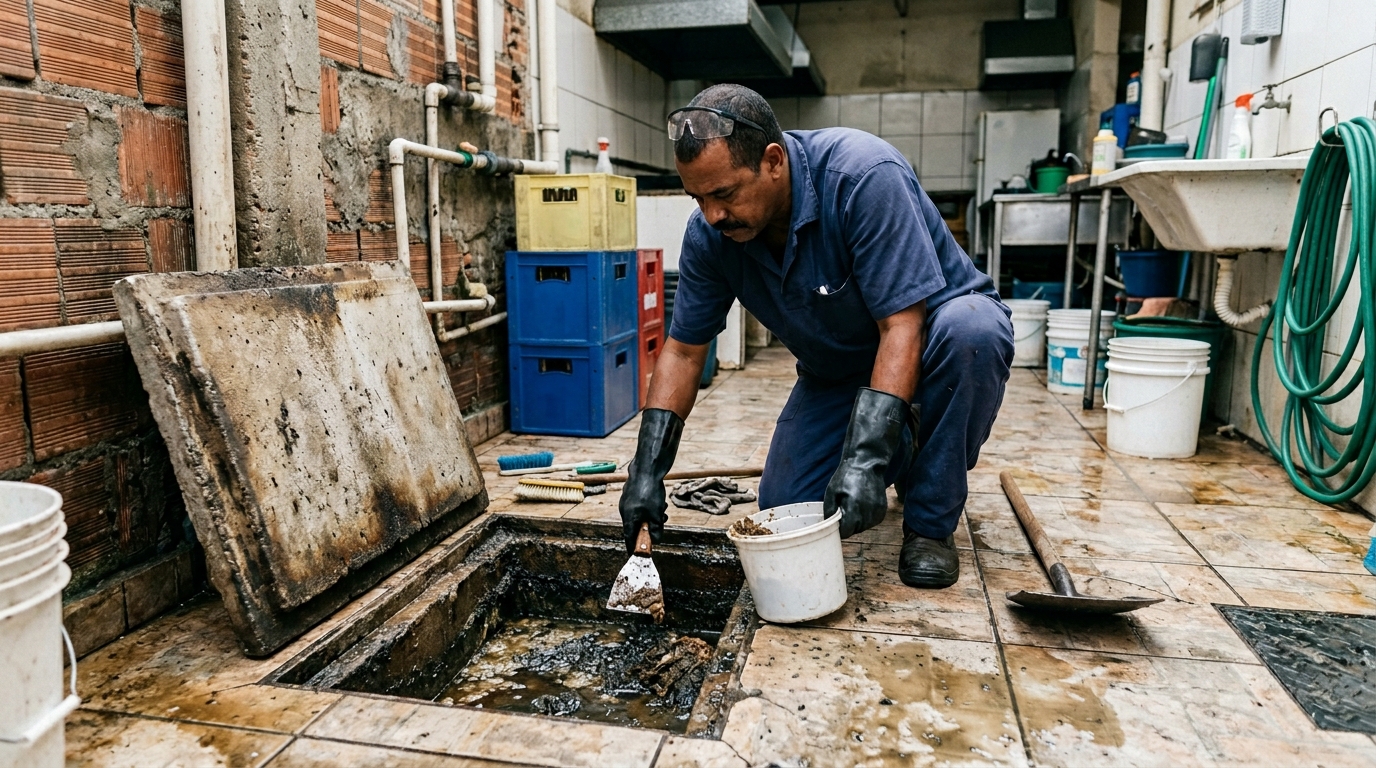 Limpeza de caixa de gordura residencial em Juiz de Fora-MG